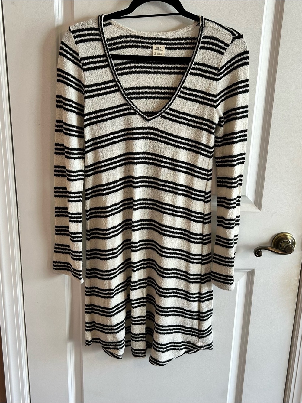 O'Neill Black & Cream Striped V-Neck Sweater Dress